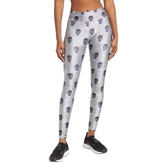 Terez Glitter Skull Athletic Leggings 7/8 Tights Women’s Medium - Picture 1 of 10